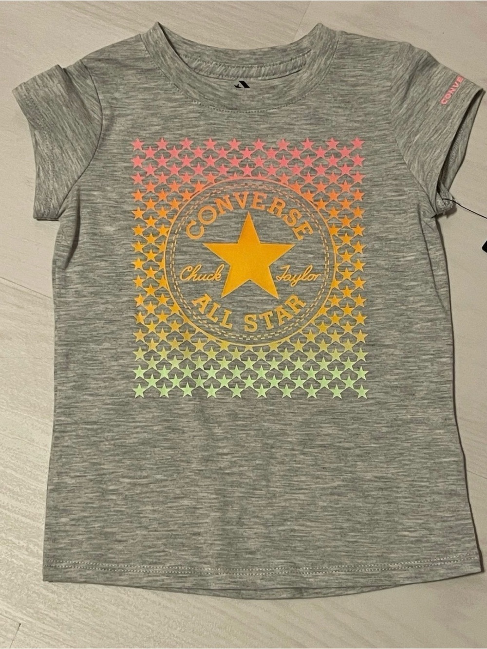 Converse Heather Gray Tee with Neon Gradient Starburst